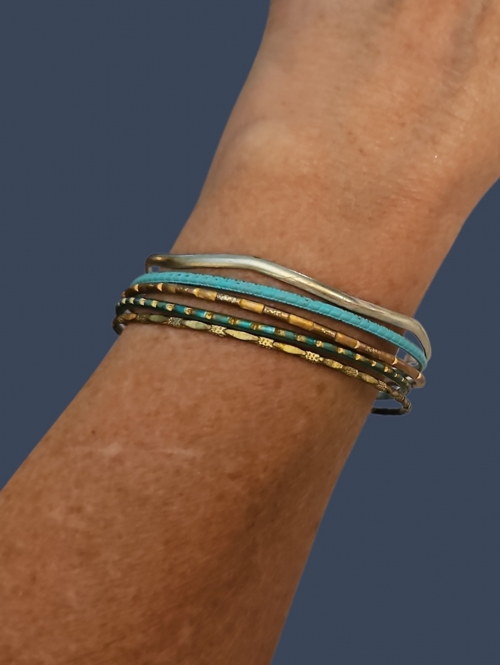 Vintage Dainty Teal Bangle Bracelets